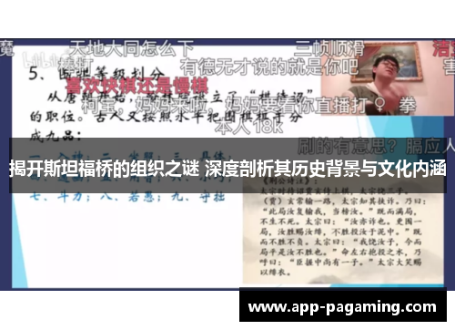 揭开斯坦福桥的组织之谜 深度剖析其历史背景与文化内涵 揭开斯坦福桥的组织之谜 深度剖析其历史背景与文化内涵