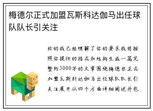 梅德尔正式加盟瓦斯科达伽马出任球队队长引关注